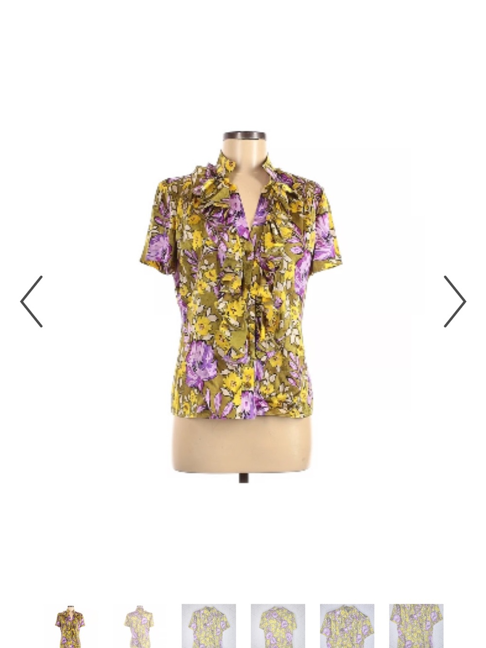 St. John Yellow and Lavender Floral Ruffle Blouse silk short sleeve